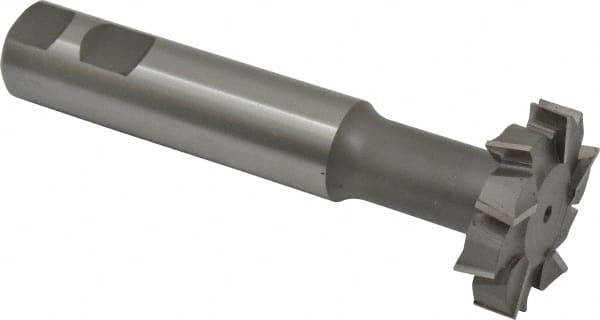 Made in USA - 2" Cut Diam, 1/2" Cut Width, 51/64" Neck Diam, 1" Shank Diam, 5-11/16" OAL, M42 Cobalt T-Slot Cutter - Uncoated, Staggered Teeth, 10 Teeth, Weldon Flat - Exact Tooling