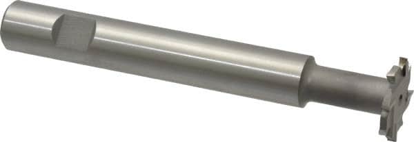 Made in USA - 1" Cut Diam, 1/8" Cut Width, 7/16" Neck Diam, 5/8" Shank Diam, 4-15/16" OAL, M2 High Speed Steel T-Slot Cutter - Uncoated, Staggered Teeth, 8 Teeth, Weldon Flat - Exact Tooling