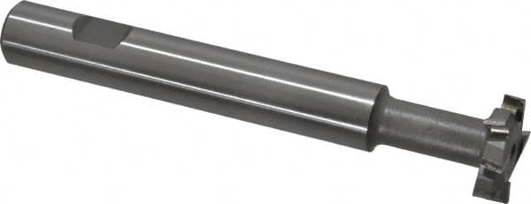 Made in USA - 1" Cut Diam, 1/4" Cut Width, 7/16" Neck Diam, 5/8" Shank Diam, 4-15/16" OAL, M2 High Speed Steel T-Slot Cutter - Uncoated, Staggered Teeth, 8 Teeth, Weldon Flat - Exact Tooling