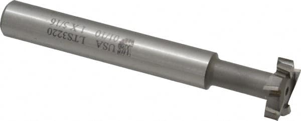 Made in USA - 1" Cut Diam, 5/16" Cut Width, 7/16" Neck Diam, 5/8" Shank Diam, 4-15/16" OAL, M2 High Speed Steel T-Slot Cutter - Uncoated, Staggered Teeth, 8 Teeth, Weldon Flat - Exact Tooling