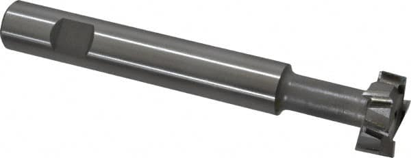 Made in USA - 1" Cut Diam, 3/8" Cut Width, 7/16" Neck Diam, 5/8" Shank Diam, 4-15/16" OAL, M2 High Speed Steel T-Slot Cutter - Uncoated, Staggered Teeth, 8 Teeth, Weldon Flat - Exact Tooling