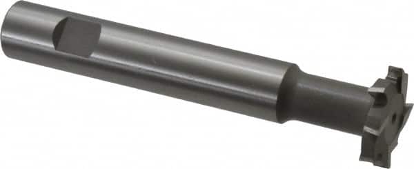 Made in USA - 1-1/4" Cut Diam, 1/4" Cut Width, 19/32" Neck Diam, 3/4" Shank Diam, 5-1/8" OAL, M2 High Speed Steel T-Slot Cutter - Uncoated, Staggered Teeth, 8 Teeth, Weldon Flat - Exact Tooling