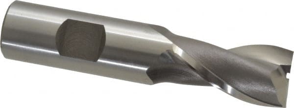 OSG - 3/4", 1-5/16" LOC, 3/4" Shank Diam, 3-9/16" OAL, 2 Flute, Vanadium High Speed Steel Square End Mill - Single End, Uncoated, Spiral Flute, 30° Helix, Centercutting, Right Hand Cut, Right Hand Flute, Series 573 - Exact Tooling