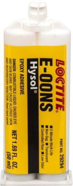 Loctite - 50 mL Cartridge Two Part Epoxy - 3 min Working Time, 1,900 psi Shear Strength, Series E-00NS - Exact Tooling