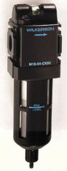 Wilkerson - 1/2" Port Coalescing Filter - Polycarbonate Bowl, Manual Drain, 150 Max psi, 0.01 Micron Rating, 9-1/4" Long x 2.9" Wide x 9-1/4" High - Exact Tooling