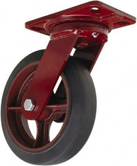 Hamilton - 8" Diam x 2" Wide x 9-3/4" OAH Top Plate Mount Swivel Caster - Rubber Mold on Cast Iron, 500 Lb Capacity, Tapered Roller Bearing, 4-1/2 x 6-1/2" Plate - Exact Tooling