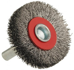Value Collection - 2-3/8" OD, 1/4" Shank Diam, Crimped Steel Wheel Brush - 1/2" Face Width, 1/2" Trim Length, 0.008" Filament Diam, 15,000 RPM - Exact Tooling