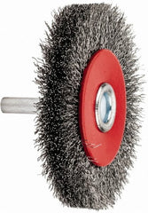 Value Collection - 2-5/8" OD, 1/4" Shank Diam, Crimped Steel Wheel Brush - 1/2" Face Width, 1/2" Trim Length, 0.008" Filament Diam, 15,000 RPM - Exact Tooling