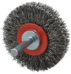 Value Collection - 2-3/8" OD, 1/4" Shank Diam, Crimped Steel Wheel Brush - 1/2" Face Width, 9/16" Trim Length, 0.015" Filament Diam, 15,000 RPM - Exact Tooling