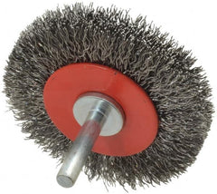 Value Collection - 2-5/8" OD, 1/4" Shank Diam, Crimped Steel Wheel Brush - 1/2" Face Width, 3/4" Trim Length, 0.015" Filament Diam, 15,000 RPM - Exact Tooling