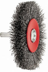 Value Collection - 3-1/16" OD, 1/4" Shank Diam, Crimped Steel Wheel Brush - 1/2" Face Width, 3/4" Trim Length, 0.015" Filament Diam, 12,000 RPM - Exact Tooling
