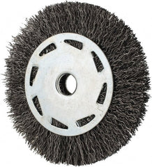 Value Collection - 4" OD, 1/2" Arbor Hole, Crimped Steel Wheel Brush - 7/16" Face Width, 23/32" Trim Length, 0.012" Filament Diam, 5,000 RPM - Exact Tooling
