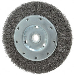 Value Collection - 6" OD, 1/2" Arbor Hole, Crimped Steel Wheel Brush - 1/2" Face Width, 1-15/64" Trim Length, 0.012" Filament Diam, 5,000 RPM - Exact Tooling