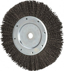 Value Collection - 8" OD, 1/2" Arbor Hole, Crimped Steel Wheel Brush - 9/16" Face Width, 1-9/16" Trim Length, 0.012" Filament Diam, 4,500 RPM - Exact Tooling
