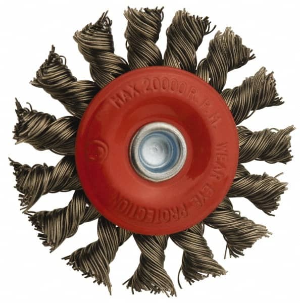 Value Collection - 12" OD, 1-1/4" Arbor Hole, Knotted Steel Wheel Brush - 11/16" Face Width, 1-13/16" Trim Length, 0.012" Filament Diam, 3,600 RPM - Exact Tooling