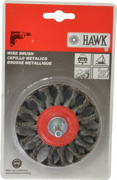Value Collection - 3" OD, 1/4" Shank Diam, Knotted Steel Wheel Brush - 5/16" Face Width, 5/8" Trim Length, 0.008" Filament Diam, 20,000 RPM - Exact Tooling