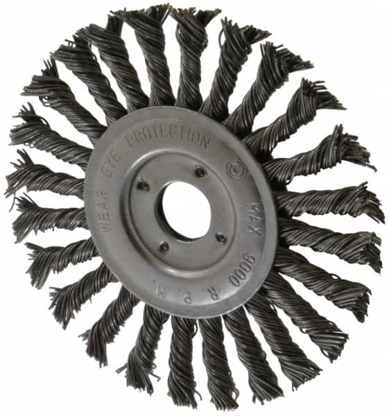 Value Collection - 6" OD, 7/8" Arbor Hole, Knotted Steel Wheel Brush - 1/2" Face Width, 1-1/2" Trim Length, 0.015" Filament Diam, 9,000 RPM - Exact Tooling
