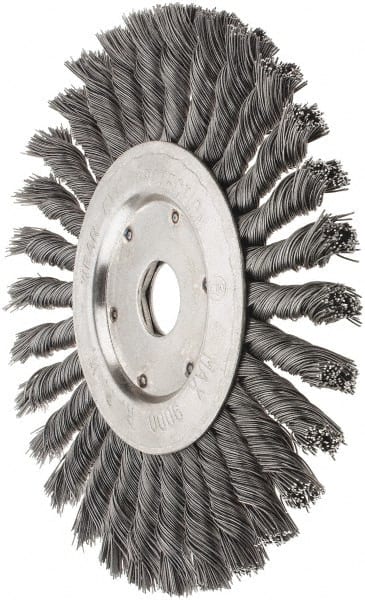 Value Collection - 7" OD, 7/8" Arbor Hole, Knotted Steel Wheel Brush - 1/2" Face Width, 1-11/16" Trim Length, 0.012" Filament Diam, 9,000 RPM - Exact Tooling