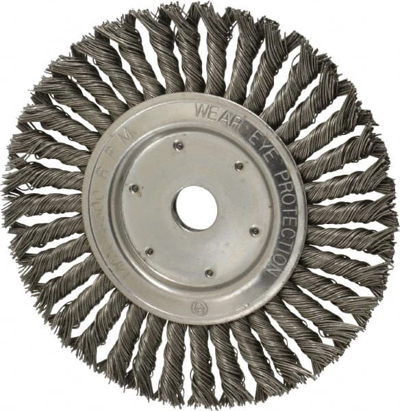 Value Collection - 8" OD, 7/8" Arbor Hole, Knotted Steel Wheel Brush - 1/2" Face Width, 1-11/16" Trim Length, 0.015" Filament Diam, 8,500 RPM - Exact Tooling