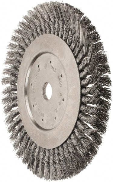 Value Collection - 10" OD, 1" Arbor Hole, Knotted Steel Wheel Brush - 5/8" Face Width, 1-11/16" Trim Length, 0.012" Filament Diam, 4,500 RPM - Exact Tooling