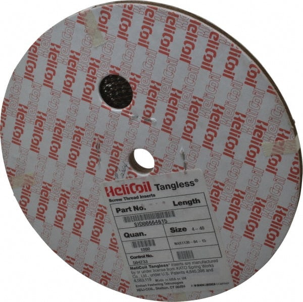 Heli-Coil - #4-40 UNC, 0.168" OAL, Free Running Helical Insert - 4-3/4 Free Coils, Tangless, 304 Stainless Steel, 1-1/2D Insert Length - Exact Tooling
