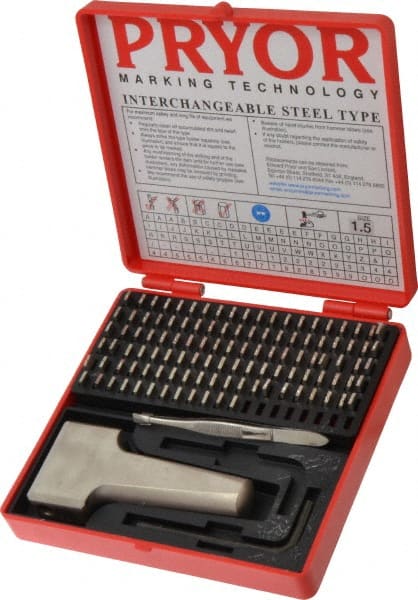 Pryor - 112 Piece, 1/16 Inch Character, Hardened Steel Type Set - 18 Character Capacity - Exact Tooling