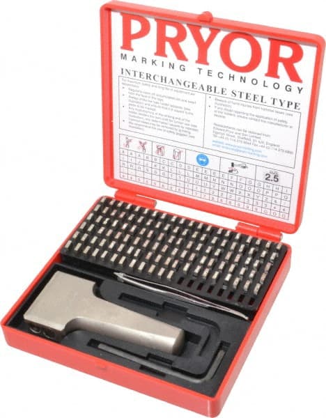 Pryor - 112 Piece, 3/32 Inch Character, Hardened Steel Type Set - 12 Character Capacity - Exact Tooling