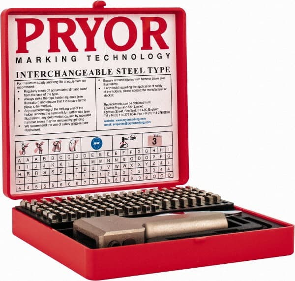 Pryor - 112 Piece, 1/8 Inch Character, Hardened Steel Type Set - 9 Character Capacity - Exact Tooling