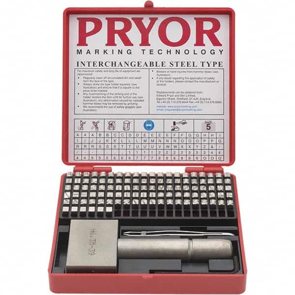 Pryor - 106 Piece, 3/16 Inch Character, Hardened Steel Type Set - 8 Character Capacity - Exact Tooling