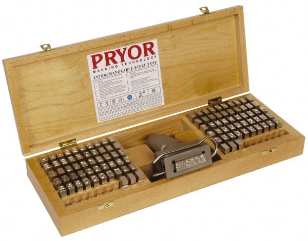 Pryor - 106 Piece, 3/8 Inch Character, Hardened Steel Type Set - 6 Character Capacity - Exact Tooling