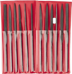 Value Collection - 12 Piece Swiss Pattern File Set - 5-1/2" Long, 2 Coarseness, Round Handle, Set Includes Barrette, Crossing, Equalling, Flat, Half Round, Knife, Round, Round Edge Joint, Slitting, Square, Three Square - Exact Tooling