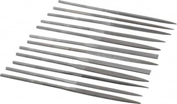 Value Collection - 12 Piece Swiss Pattern File Set - 6-1/4" Long, 0 Coarseness, Round Handle, Set Includes Barrette, Crossing, Equalling, Flat, Half Round, Knife, Round, Round Edge Joint, Slitting, Square, Three Square - Exact Tooling