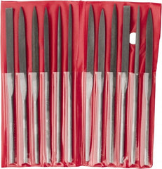 Value Collection - 12 Piece Swiss Pattern File Set - 6-1/4" Long, 2 Coarseness, Round Handle, Set Includes Barrette, Crossing, Equalling, Flat, Half Round, Knife, Round, Round Edge Joint, Slitting, Square, Three Square - Exact Tooling
