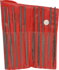 Value Collection - 10 Piece Swiss Pattern File Set - 5-1/2" Long, 2 Coarseness, Round Handle, Set Includes Barrette, Crossing, Equalling, Flat, Half Round, Knife, Marking, Round, Three Square - Exact Tooling