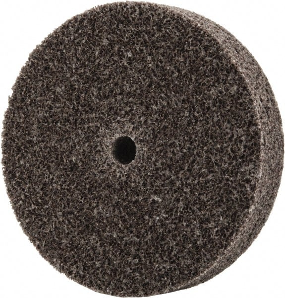 3M - 2-1/2" Diam, 1/2" Face Width, 1/4" Center Hole, Medium Grade, Aluminum Oxide Deburring Wheel - Unitized, Hard Density 7 Grade, 18,100 RPM - Exact Tooling