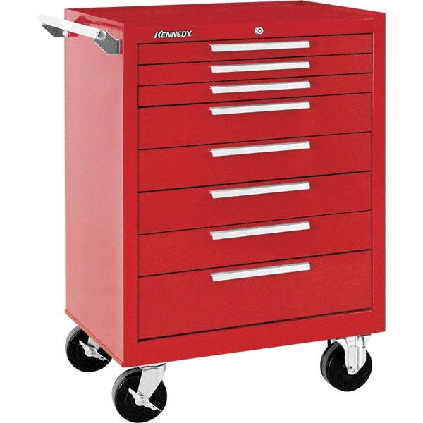 Kennedy - 8 Drawer 1,400 Lb Capacity Steel Tool Roller Cabinet - 27" Wide x 39" High x 18" Deep, Red - Exact Tooling
