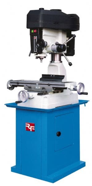 Rong Fu - 1 Phase, 16-3/8" Swing, Step Pulley Mill Drill Machine - 28-1/2" Table Length x 8-1/4" Table Width, 18-1/8" Longitudinal Travel, 6-1/4" Cross Travel, 12 Spindle Speeds, 1 hp, 115/230 Volts - Exact Tooling