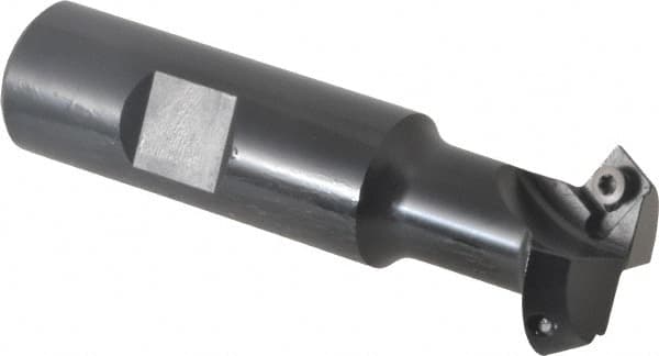 Kennametal - 30° Lead Angle, 1.077" Max Cut Diam, 3/4" Min Cut Diam, 6.6mm Max Depth of Cut, Indexable Chamfer and Angle End Mill - 2 Inserts, SDEB 26152 Insert Style, 3-1/4" Overall Length, Straight Shank - Exact Tooling
