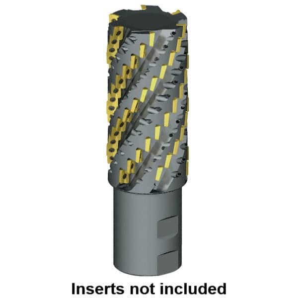 Kennametal - 1-1/2" Cut Diam, 3.37" Max Depth of Cut, 2" Shank Diam, 7-1/2" OAL, Indexable Square Shoulder Helical End Mill - ADCT 2328.., ADCT 1545.., ADKT 2328.., ADKT 1545.. Inserts, Weldon Shank - Exact Tooling