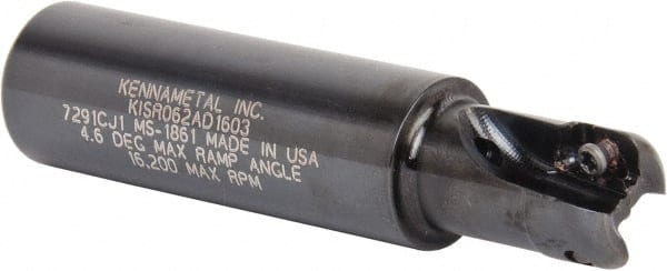 Kennametal - 5/8" Cut Diam, 0.357" Max Depth of Cut, 3/4" Shank Diam, 82.55mm OAL, Indexable Square Shoulder End Mill - AD.T 1035 Inserts, Weldon Shank, 0° Lead Angle, Through Coolant - Exact Tooling