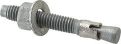 Made in USA - 3/8" Diam, 3/8" Drill, 2-3/4" OAL, 2-7/8" Min Embedment Wedge Expansion Concrete Anchor - Grade 5 Steel, Galvanized Finish, Hex Nut Head, Hex Drive, 1-5/8" Thread Length - Exact Tooling