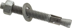 Made in USA - 3/8" Diam, 3/8" Drill, 3" OAL, 3-3/8" Min Embedment Wedge Expansion Concrete Anchor - Grade 5 Steel, Galvanized Finish, Hex Nut Head, Hex Drive, 1-7/8" Thread Length - Exact Tooling