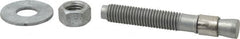 Made in USA - 5/8" Diam, 5/8" Drill, 4-1/2" OAL, Wedge Expansion Concrete Anchor - Grade 5 Steel, Galvanized Finish, Hex Nut Head, Hex Drive, 2-5/8" Thread Length - Exact Tooling