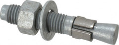 Made in USA - 3/4" Diam, 3/4" Drill, 4-1/4" OAL, 1-3/8" Min Embedment Wedge Expansion Concrete Anchor - Grade 5 Steel, Galvanized Finish, Hex Nut Head, Hex Drive, 2-3/8" Thread Length - Exact Tooling