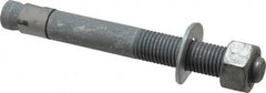 Made in USA - 1" Diam, 1" Drill, 9" OAL, 1-1/8" Min Embedment Wedge Expansion Concrete Anchor - Grade 5 Steel, Galvanized Finish, Hex Nut Head, Hex Drive, 4" Thread Length - Exact Tooling