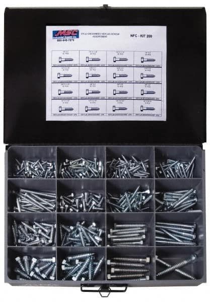 Value Collection - 375 Piece, 1/4x1 to 1/2 x 4-1/2, Steel Lag Screw Assortment - Hex Head, Hex Drive, 1 to 4-1/2" Long, Hot Dipped Galvanized Finish - Exact Tooling