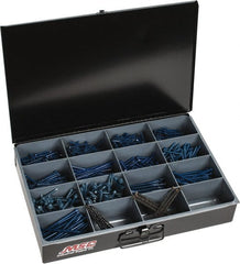 Value Collection - 910 Piece, 3/16 x 1-1/4 to 1/4x4, Steel Concrete Screw Assortment - Hex Washer Head, Slotted Drive, 1-1/4 to 4" Long, PTFE Finish - Exact Tooling