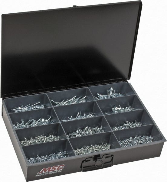 Value Collection - 1,640 Piece, #6x5/8 to #8x3, Steel Wood Screw Assortment - Flat Head, Phillips Drive, 5/8 to 3" Long, Zinc-Plated Finish - Exact Tooling