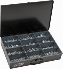 Value Collection - 1,640 Piece, #6x5/8 to #8x3, Steel Wood Screw Assortment - Flat Head, Phillips Drive, 5/8 to 3" Long, Zinc-Plated Finish - Exact Tooling