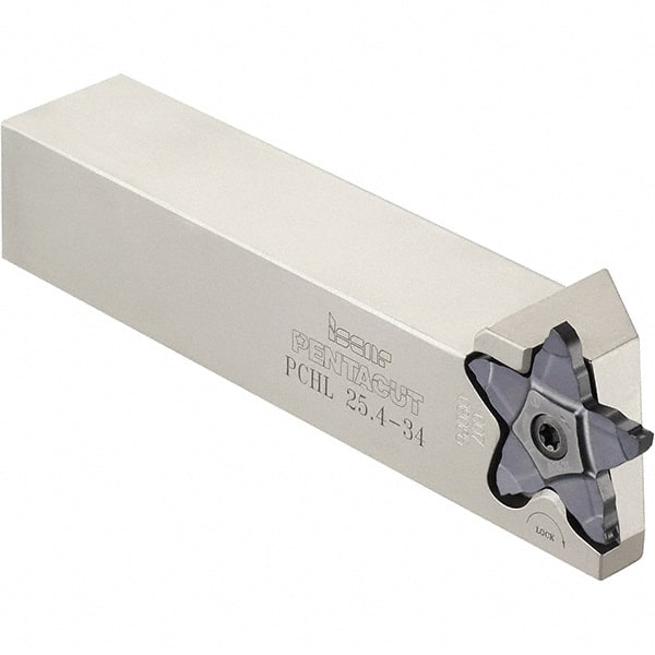 Iscar - External Thread, 0.4724" Max Depth of Cut, 1.8mm Min Groove Width, 119mm OAL, Left Hand Indexable Grooving Cutoff Toolholder - 10mm Shank Height x 10mm Shank Width, TAG Insert Style, TGT Toolholder Style, Series JetHPLine/Tang-Grip - Exact Tooling